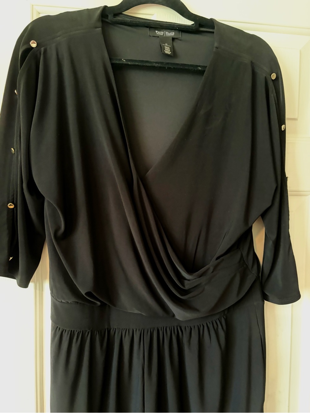 White House Black Market Black V-Neck Jumpsuit w/Studded Sleeves